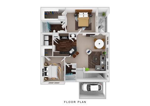 Floor plan for 2 beds, 2 baths, 1059 sqft